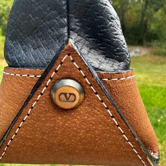 Vintage Valentino Garavani Crossbody Shoulder Bag Black Brown Leather Italy - Picture 7 of 16